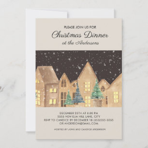 Invitación Cena de Navidad del pueblo de invierno escandinavo
