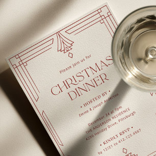 Invitación Cena de Navidad elegante Fiesta de marfil y rojo