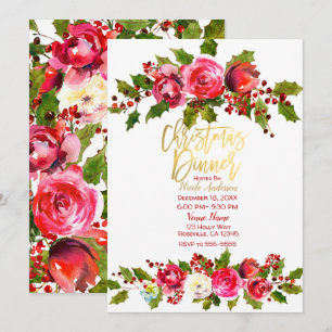 Invitación Cena de Navidad Fiesta de Vacaciones Floral de Bay