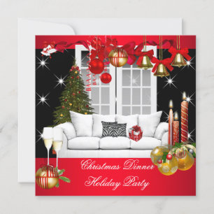 Invitación Cena de Navidad Fiesta de Vacaciones Rojo Blanco
