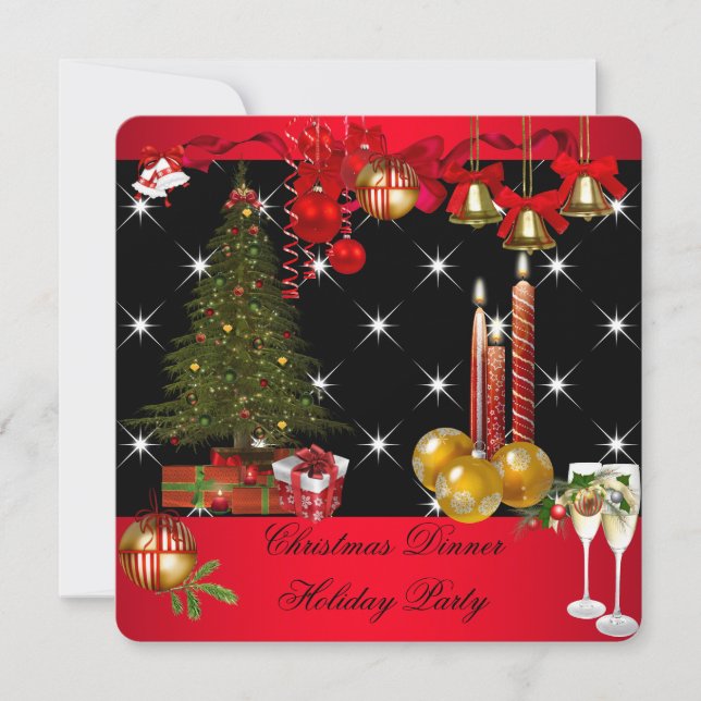Invitación Cena de Navidad Fiesta de Vacaciones Rojo Blanco 2 (Anverso)
