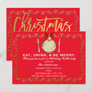 Invitación Cena de Navidad Fiesta Vacacional Come Bebe Diviér