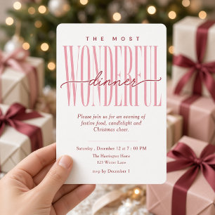 Invitación Cena de Navidad Maravillosa Burgundy Rosa