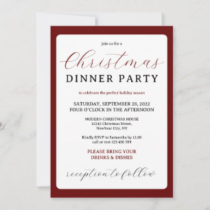 Invitación Cena de Navidad minimalista moderna de Borgoña