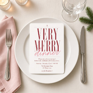 Invitación Cena de Navidad muy alegre rosa Burdeos