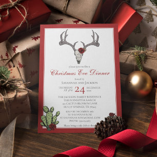 Invitación Cena de Navidad Occidental Cuerno de Reno & Cactus
