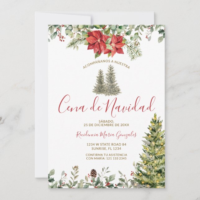 Invitación Cena De Navidad Poinsettia Christmas Dinner Party (Anverso)