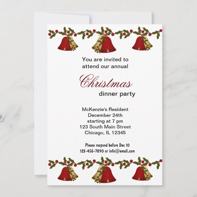 Invitación Cena de navidades Bells (Anverso)