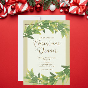 Invitación Cena de Navidades con elegancia verde y dorada