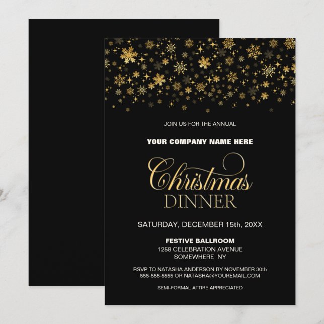 Invitación Cena de Navidades corporativos negros con copas de (Anverso / Reverso)