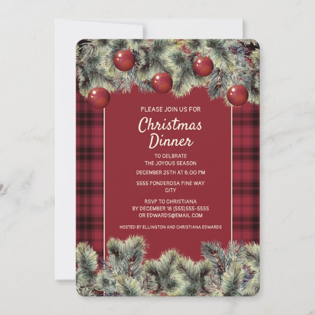 Invitación Cena de Navidades de búfalo negro rojo y ruso (Anverso)