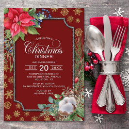 Invitación Cena de Navidades de copas de nieve con flores de