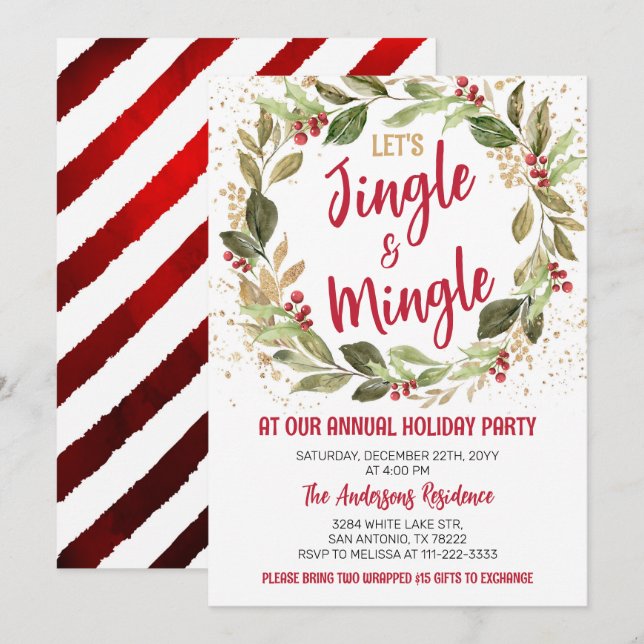 Invitación Cena de Navidades de Fiestas de Jingle y Mingle (Anverso / Reverso)