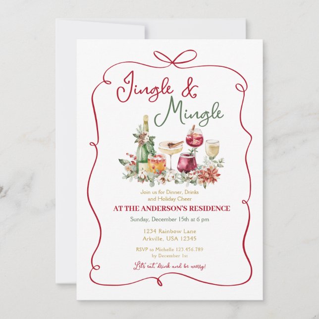 Invitación Cena de Navidades de jingle y mingle dibujada a ma (Anverso)