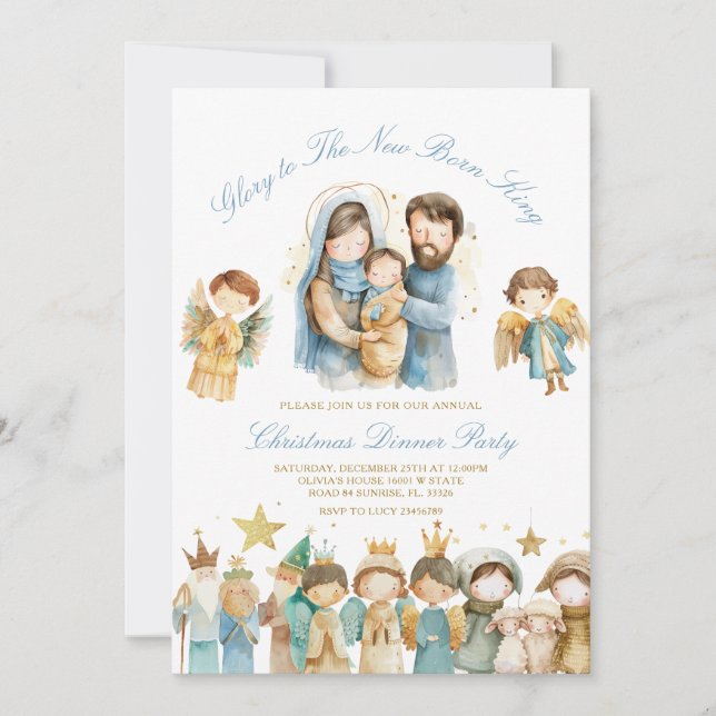 Invitación Cena De Navidades De Natividad Del Rey Nacido (Anverso)