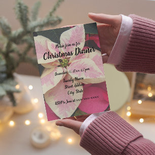 Invitación Cena de Navidades de Poinsettia de Mármol rosa y C