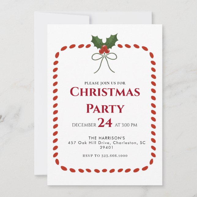 Invitación Cena de Navidades de vacaciones de marco verde (Anverso)