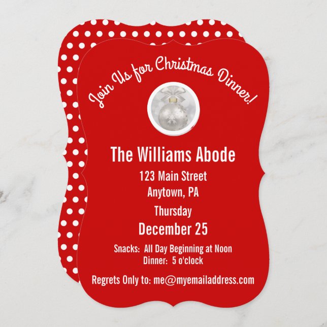 Invitación Cena de navidades en Personalizado rojo y copo de  (Anverso / Reverso)