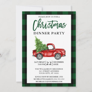 Invitación Cena de Navidades Green Plaid en Camión de Guión d