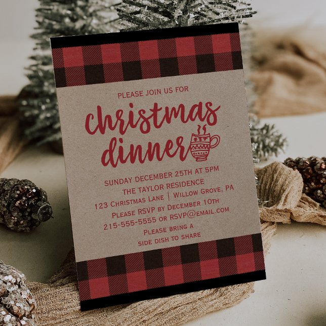 Invitación Cena de Navidades Red Buffalo Plaid (Subido por el creador)