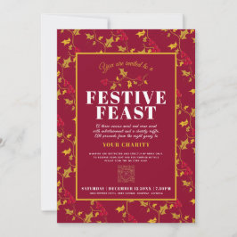 Invitación Cena de Navidades rojos de oro de la Fiesta de la 