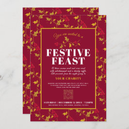 Invitación Cena de Navidades rojos de oro de la Fiesta de la