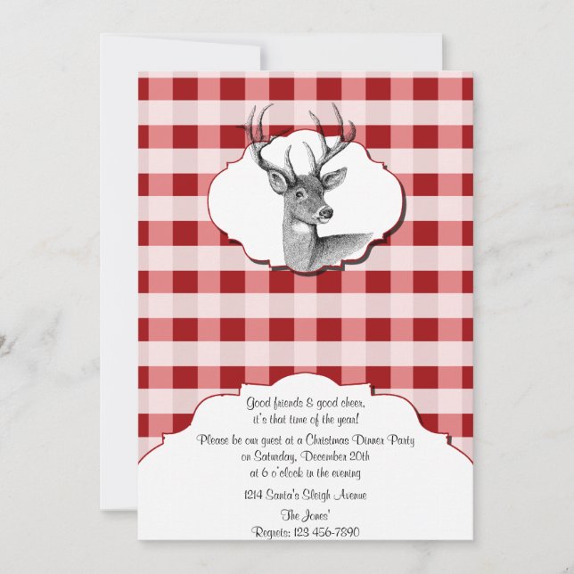 Invitación Cena de Navidades rojos y blancos de Woodland (Anverso)