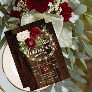 Invitación Cena de navidades - Rústica guirnalda leñosa