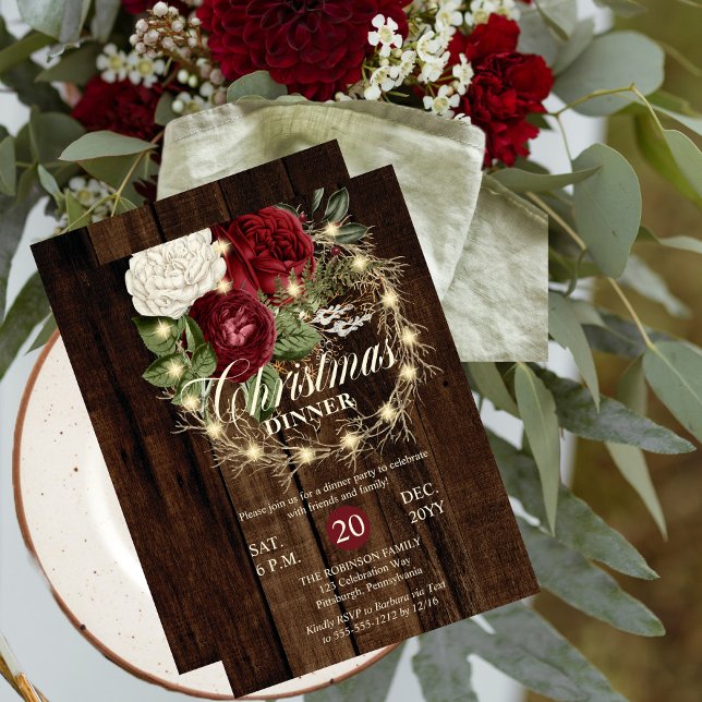 Invitación Cena de navidades - Rústica guirnalda leñosa (Subido por el creador)