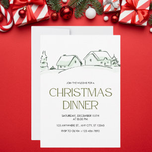 Invitación Cena de Navidades simples blancos y verdes