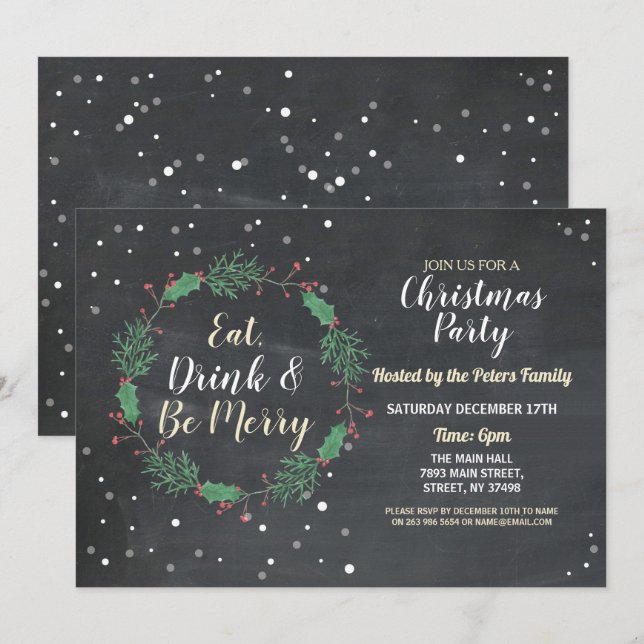 Invitación Cena de Navidades Wreath Fiesta Día festivo (Anverso / Reverso)