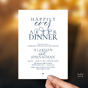 Invitación Cena de Navy Blue Felices para Siempre Boda Modern