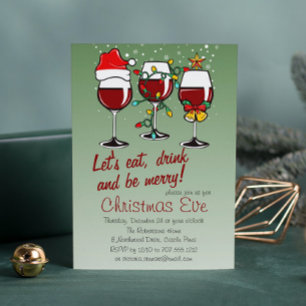 Invitación Cena de Nochebuena Bebidas y Copas de Vino