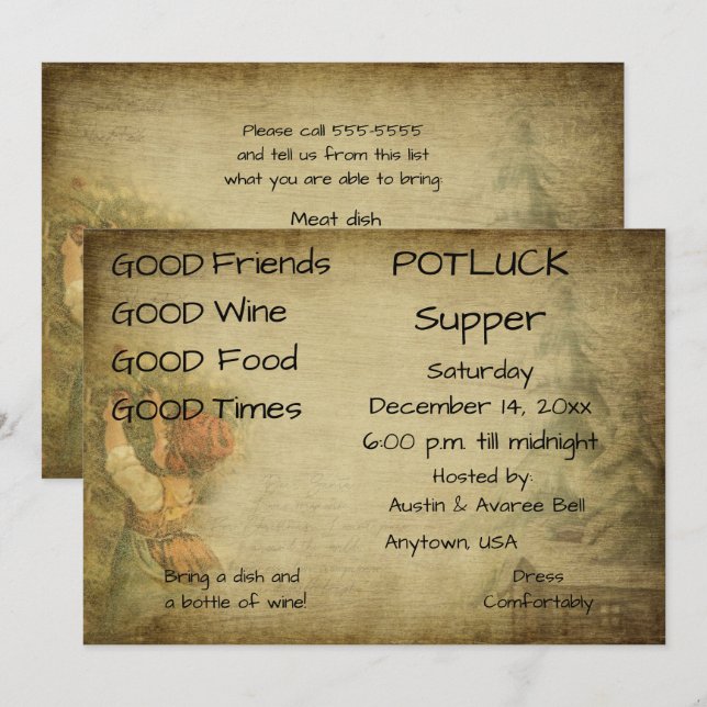 Invitación Cena de Nochebuena con Comida Compartida (Anverso / Reverso)