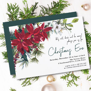 Invitación Cena de Nochebuena con Flor de Pascua Borgoña