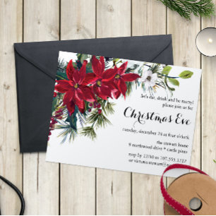 Invitación Cena de Nochebuena con Poinsettia Acuarela