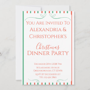 Invitación Cena de Nochebuena con Rayas Rojas y Verdes