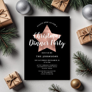 Invitación Cena de Nochebuena con Rosa Negra y Estrella Dorad