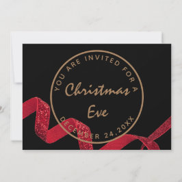 Invitación Cena de Nochebuena Negra Roja Invierno