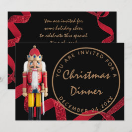 Invitación Cena de Nochebuena Negra Roja Navidad Invierno Cas