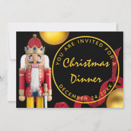 Invitación Cena de Nochebuena Roja Cascanueces de oro blanco