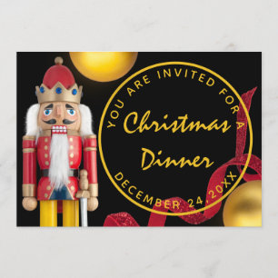 Invitación Cena de Nochebuena Roja Cascanueces de oro blanco