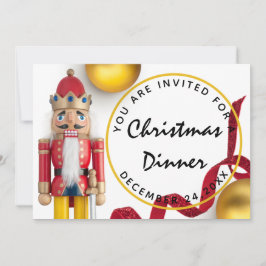 Invitación Cena de Nochebuena Roja Figurita de Cascanueces de