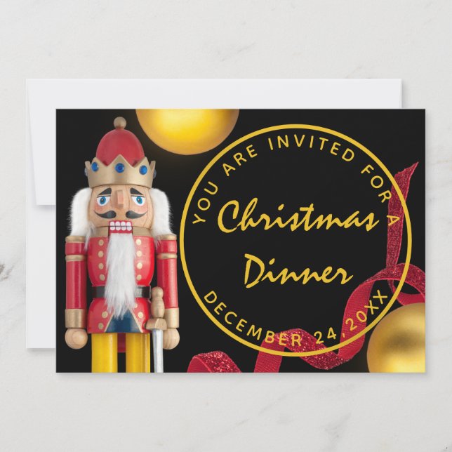 Invitación Cena de Nochebuena Roja Figurita de Cascanueces de (Anverso)