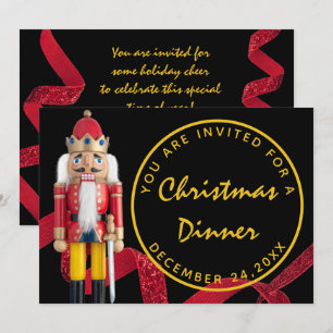 Invitación Cena de Nochebuena Roja Negra Cascanueces Dorado