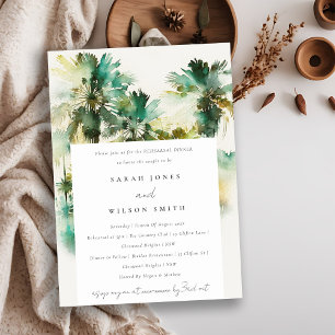 Invitación Cena de Palm Trees de acuarela tropical