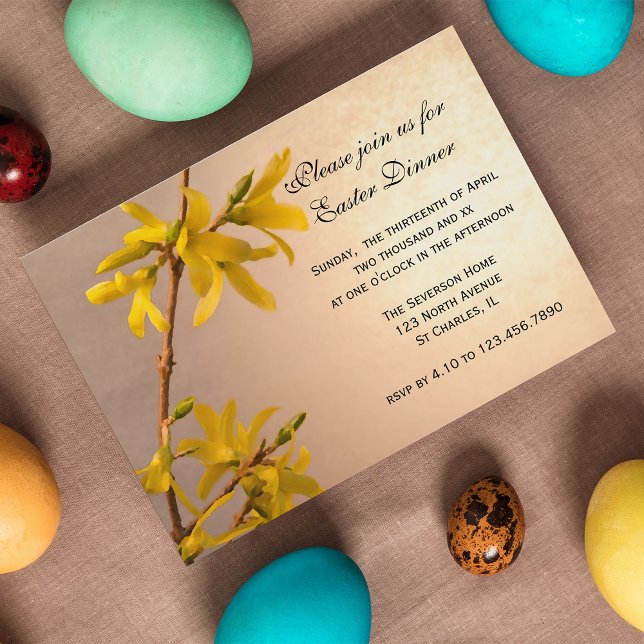 Invitación Cena de Pascua de Flores Amarillas de Forsythia (Subido por el creador)