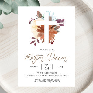 Invitación Cena de Pascua de primavera cristiana de cruz flor