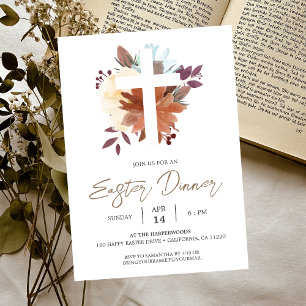 Invitación Cena de Pascua de primavera cristiana de cruz flor