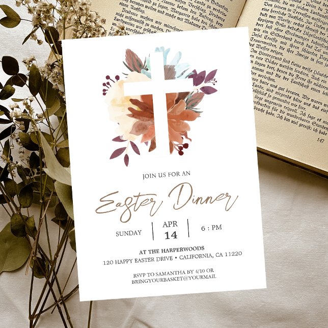 Invitación Cena de Pascua de primavera cristiana de cruz flor (Subido por el creador)